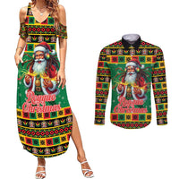 Jamaica Christmas Couples Matching Summer Maxi Dress and Long Sleeve Button Shirt Reggae Santa with Dreadlocks Design - Wonder Print Shop