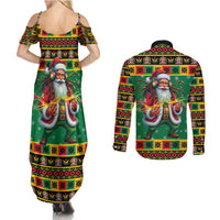 Jamaica Christmas Couples Matching Summer Maxi Dress and Long Sleeve Button Shirt Reggae Santa with Dreadlocks Design - Wonder Print Shop