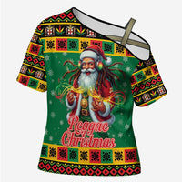 Jamaica Christmas Cross Shoulder Shirt Reggae Santa with Dreadlocks Design - Wonder Print Shop