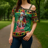 Jamaica Christmas Cross Shoulder Shirt Reggae Santa with Dreadlocks Design - Wonder Print Shop