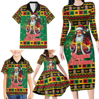Jamaica Christmas Family Matching Long Sleeve Bodycon Dress and Hawaiian Shirt Reggae Santa with Dreadlocks Design - Wonder Print Shop
