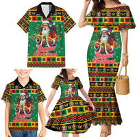 Jamaica Christmas Family Matching Mermaid Dress and Hawaiian Shirt Reggae Santa with Dreadlocks Design - Wonder Print Shop