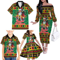 Jamaica Christmas Family Matching Off The Shoulder Long Sleeve Dress and Hawaiian Shirt Reggae Santa with Dreadlocks Design - Wonder Print Shop