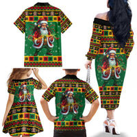 Jamaica Christmas Family Matching Off The Shoulder Long Sleeve Dress and Hawaiian Shirt Reggae Santa with Dreadlocks Design - Wonder Print Shop