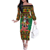 Jamaica Christmas Family Matching Off The Shoulder Long Sleeve Dress and Hawaiian Shirt Reggae Santa with Dreadlocks Design - Wonder Print Shop