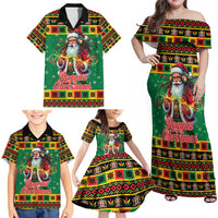 Jamaica Christmas Family Matching Off Shoulder Maxi Dress and Hawaiian Shirt Reggae Santa with Dreadlocks Design - Wonder Print Shop