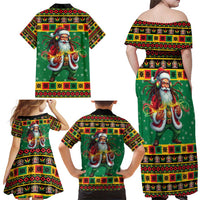 Jamaica Christmas Family Matching Off Shoulder Maxi Dress and Hawaiian Shirt Reggae Santa with Dreadlocks Design - Wonder Print Shop