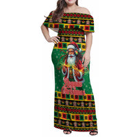 Jamaica Christmas Family Matching Off Shoulder Maxi Dress and Hawaiian Shirt Reggae Santa with Dreadlocks Design - Wonder Print Shop