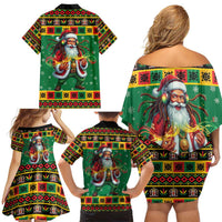 Jamaica Christmas Family Matching Off Shoulder Short Dress and Hawaiian Shirt Reggae Santa with Dreadlocks Design - Wonder Print Shop