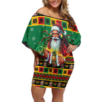 Jamaica Christmas Family Matching Off Shoulder Short Dress and Hawaiian Shirt Reggae Santa with Dreadlocks Design - Wonder Print Shop