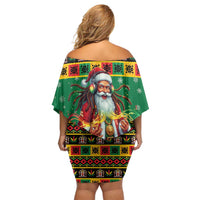 Jamaica Christmas Family Matching Off Shoulder Short Dress and Hawaiian Shirt Reggae Santa with Dreadlocks Design - Wonder Print Shop