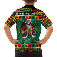 Jamaica Christmas Family Matching Short Sleeve Bodycon Dress and Hawaiian Shirt Reggae Santa with Dreadlocks Design - Wonder Print Shop