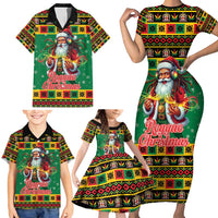 Jamaica Christmas Family Matching Short Sleeve Bodycon Dress and Hawaiian Shirt Reggae Santa with Dreadlocks Design - Wonder Print Shop
