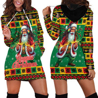 Jamaica Christmas Hoodie Dress Reggae Santa with Dreadlocks Design - Wonder Print Shop