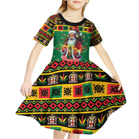 Jamaica Christmas Kid Short Sleeve Dress Reggae Santa with Dreadlocks Design - Wonder Print Shop