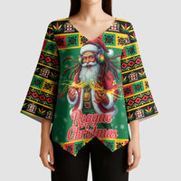 Jamaica Christmas Kimono Sleeve Blouse Reggae Santa with Dreadlocks Design - Wonder Print Shop