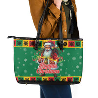 Jamaica Christmas Leather Tote Bag Reggae Santa with Dreadlocks Design - Wonder Print Shop