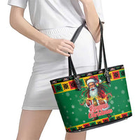 Jamaica Christmas Leather Tote Bag Reggae Santa with Dreadlocks Design - Wonder Print Shop