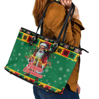 Jamaica Christmas Leather Tote Bag Reggae Santa with Dreadlocks Design - Wonder Print Shop