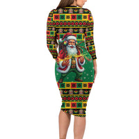 Jamaica Christmas Long Sleeve Bodycon Dress Reggae Santa with Dreadlocks Design - Wonder Print Shop