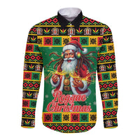 Jamaica Christmas Long Sleeve Button Shirt Reggae Santa with Dreadlocks Design - Wonder Print Shop