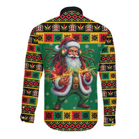 Jamaica Christmas Long Sleeve Button Shirt Reggae Santa with Dreadlocks Design - Wonder Print Shop