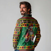 Jamaica Christmas Long Sleeve Polo Shirt Reggae Santa with Dreadlocks Design - Wonder Print Shop