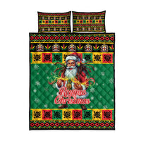 Jamaica Christmas Quilt Bed Set Reggae Santa with Dreadlocks Design - Wonder Print Shop