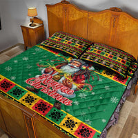Jamaica Christmas Quilt Bed Set Reggae Santa with Dreadlocks Design - Wonder Print Shop