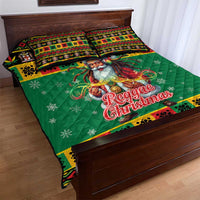 Jamaica Christmas Quilt Bed Set Reggae Santa with Dreadlocks Design - Wonder Print Shop