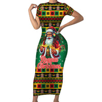 Jamaica Christmas Short Sleeve Bodycon Dress Reggae Santa with Dreadlocks Design - Wonder Print Shop