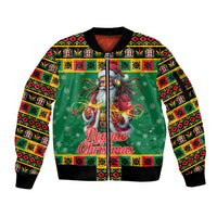 Jamaica Christmas Sleeve Zip Bomber Jacket Reggae Santa with Dreadlocks Design - Wonder Print Shop