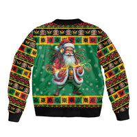 Jamaica Christmas Sleeve Zip Bomber Jacket Reggae Santa with Dreadlocks Design - Wonder Print Shop
