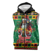 Jamaica Christmas Sleeveless Zip Hoodie Reggae Santa with Dreadlocks Design - Wonder Print Shop