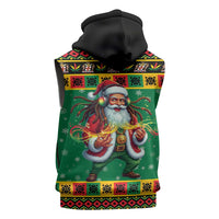 Jamaica Christmas Sleeveless Zip Hoodie Reggae Santa with Dreadlocks Design - Wonder Print Shop