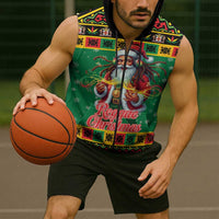 Jamaica Christmas Sleeveless Zip Hoodie Reggae Santa with Dreadlocks Design - Wonder Print Shop