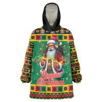 Jamaica Christmas Wearable Blanket Hoodie Reggae Santa with Dreadlocks Design - Wonder Print Shop