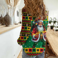 Jamaica Christmas Women Casual Shirt Reggae Santa with Dreadlocks Design - Wonder Print Shop