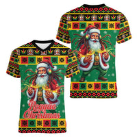 Jamaica Christmas Women V-Neck T-Shirt Reggae Santa with Dreadlocks Design - Wonder Print Shop