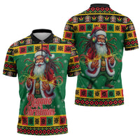 Jamaica Christmas Zipper Polo Shirt Reggae Santa with Dreadlocks Design - Wonder Print Shop
