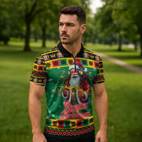 Jamaica Christmas Zipper Polo Shirt Reggae Santa with Dreadlocks Design - Wonder Print Shop