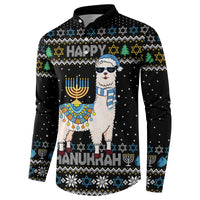 Happy Hanukkah Llama Button Sweatshirt Funny Menorah for Jewish Holiday - Wonder Print Shop