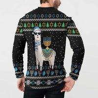 Happy Hanukkah Llama Button Sweatshirt Funny Menorah for Jewish Holiday - Wonder Print Shop
