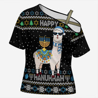 Happy Hanukkah Llama Cross Shoulder Shirt Funny Menorah for Jewish Holiday - Wonder Print Shop