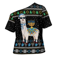 Happy Hanukkah Llama Cross Shoulder Shirt Funny Menorah for Jewish Holiday - Wonder Print Shop