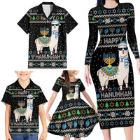 Happy Hanukkah Llama Family Matching Long Sleeve Bodycon Dress and Hawaiian Shirt Funny Menorah for Jewish Holiday - Wonder Print Shop