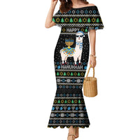 Happy Hanukkah Llama Family Matching Mermaid Dress and Hawaiian Shirt Funny Menorah for Jewish Holiday - Wonder Print Shop