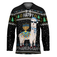 Happy Hanukkah Llama Hockey Jersey Funny Menorah for Jewish Holiday - Wonder Print Shop