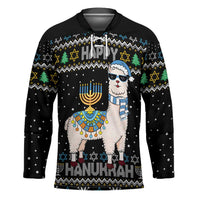 Happy Hanukkah Llama Hockey Jersey Funny Menorah for Jewish Holiday - Wonder Print Shop
