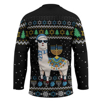 Happy Hanukkah Llama Hockey Jersey Funny Menorah for Jewish Holiday - Wonder Print Shop